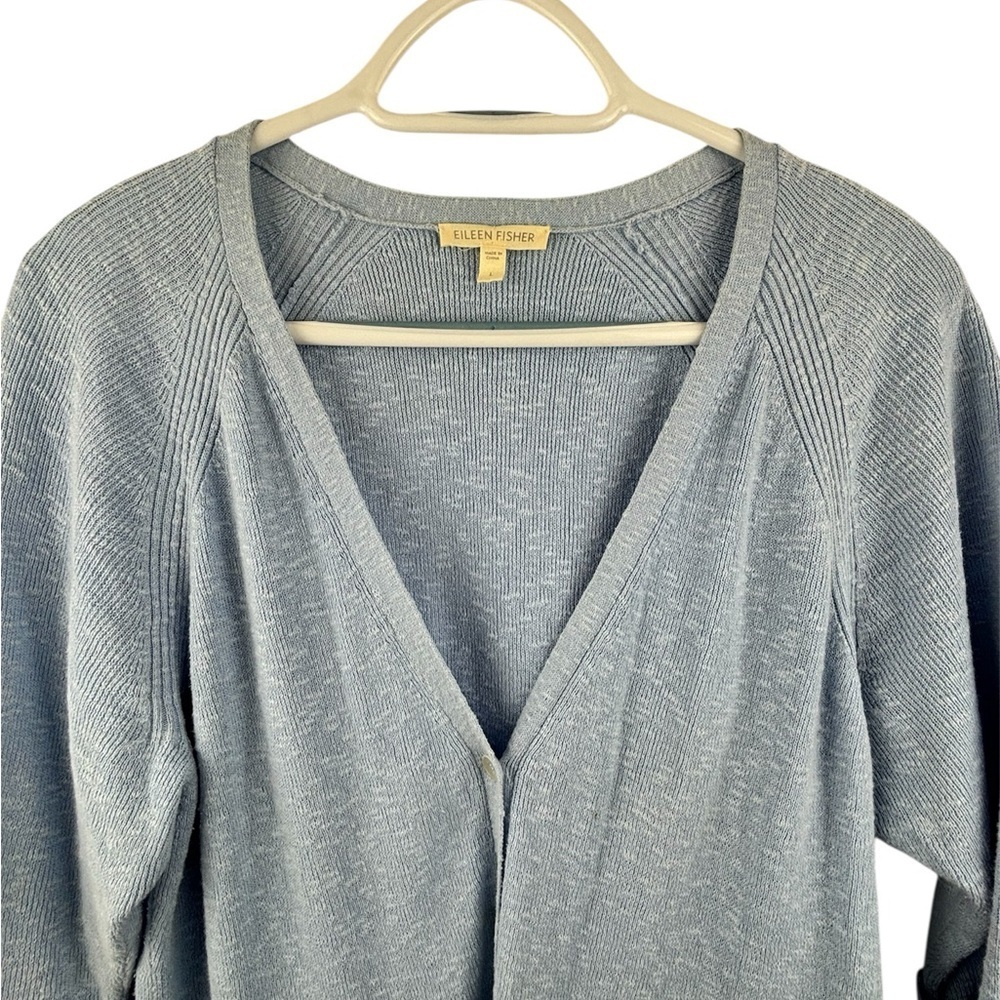 Eileen Fisher Linen Longline Button Front Women’s Cardigan Size Large Light Blue - Picture 2 of 10